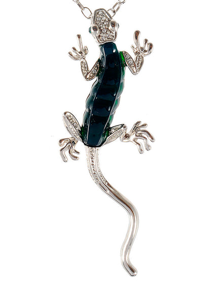 Green Resin Bead Body Water Gecko Lizard Pendant Necklace