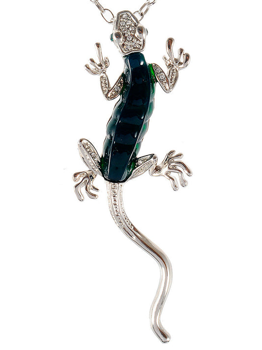 Green Resin Bead Body Water Gecko Lizard Pendant Necklace