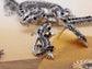 Twin Jet Blck Lizard Reptile Pair Necklace Earring Set