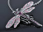 Dragonfly Pendant Necklace Amethyst Colored Purple Pink Emerald Colored Green White