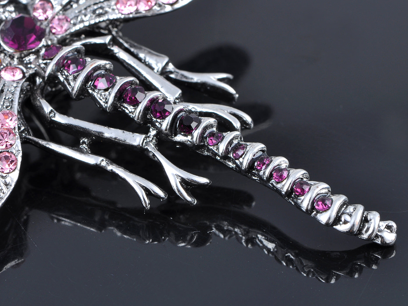 Dragonfly Pendant Necklace Amethyst Colored Purple Pink Emerald Colored Green White