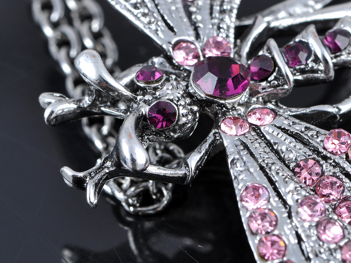 Dragonfly Pendant Necklace Amethyst Colored Purple Pink Emerald Colored Green White