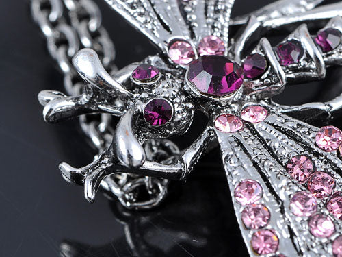 Dragonfly Pendant Necklace Amethyst Colored Purple Pink Emerald Colored Green White