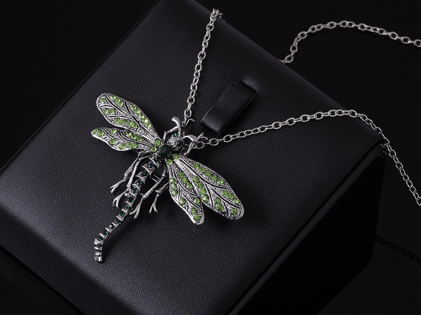 Dragonfly Pendant Necklace Amethyst Colored Purple Pink Emerald Colored Green White