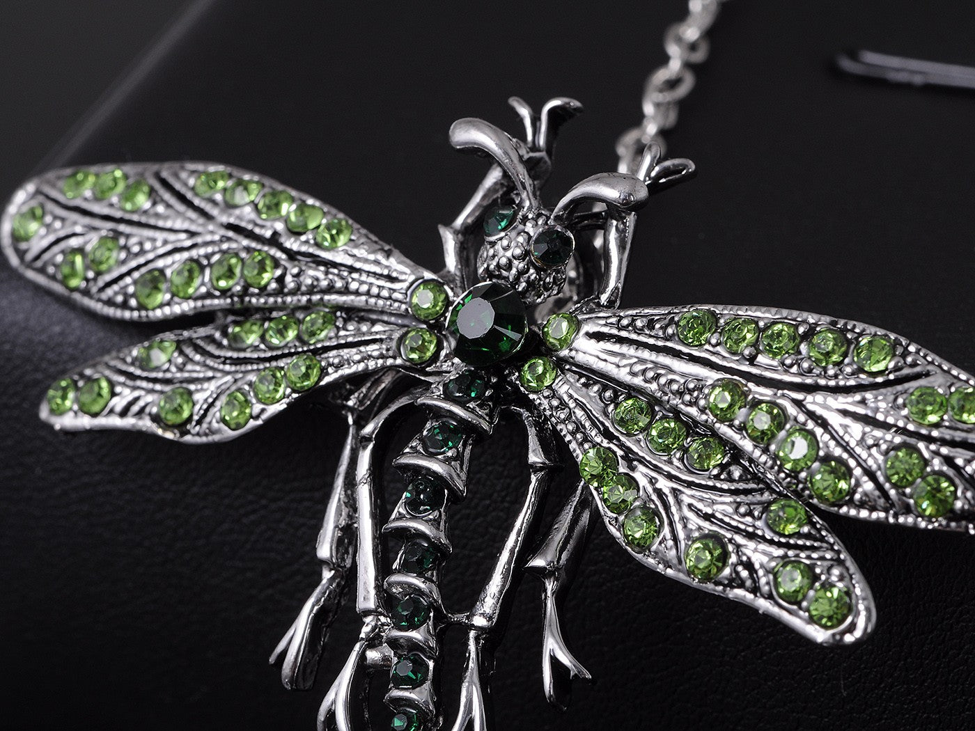 Dragonfly Pendant Necklace Amethyst Colored Purple Pink Emerald Colored Green White