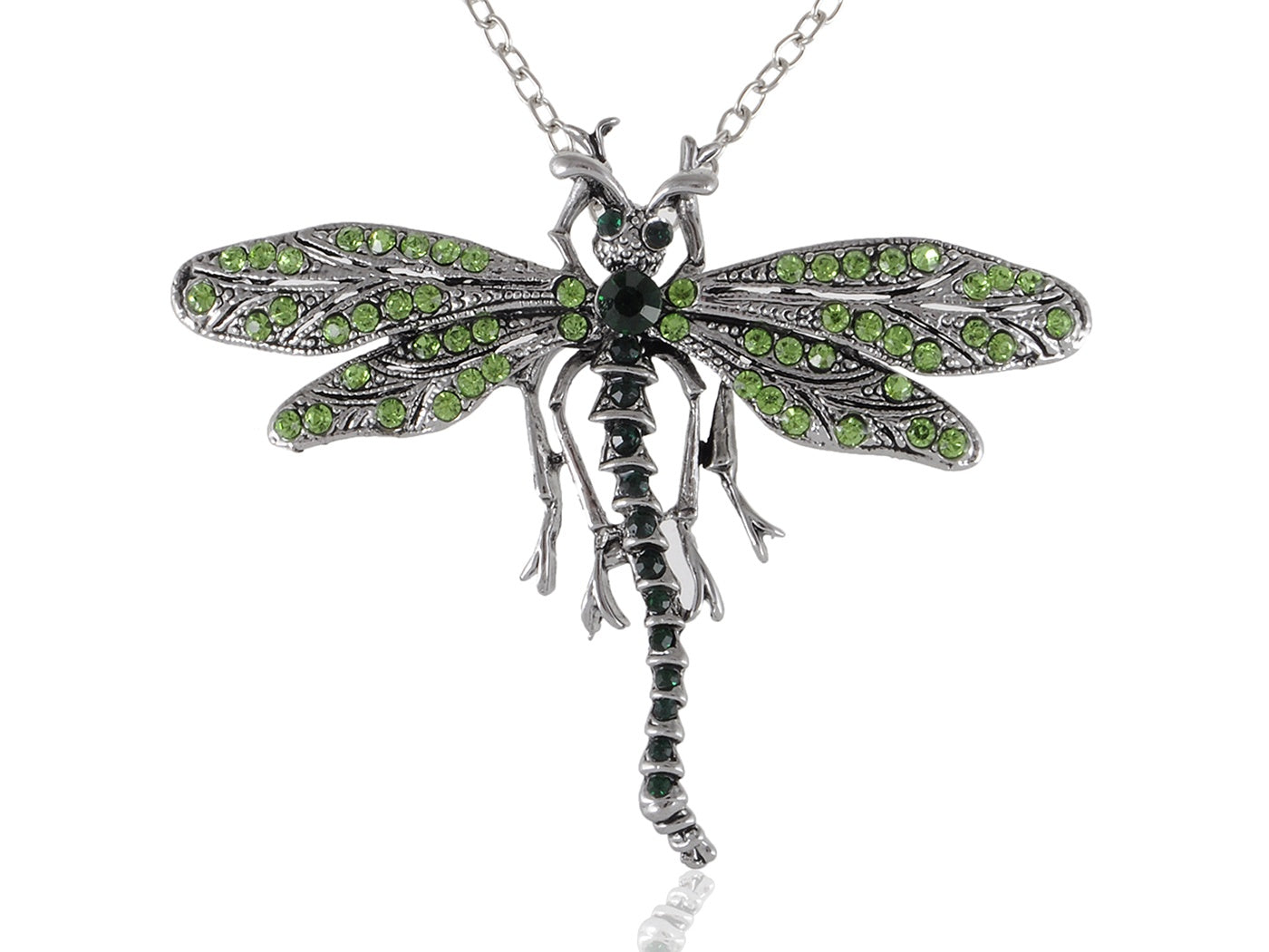 Dragonfly Pendant Necklace Amethyst Colored Purple Pink Emerald Colored Green White