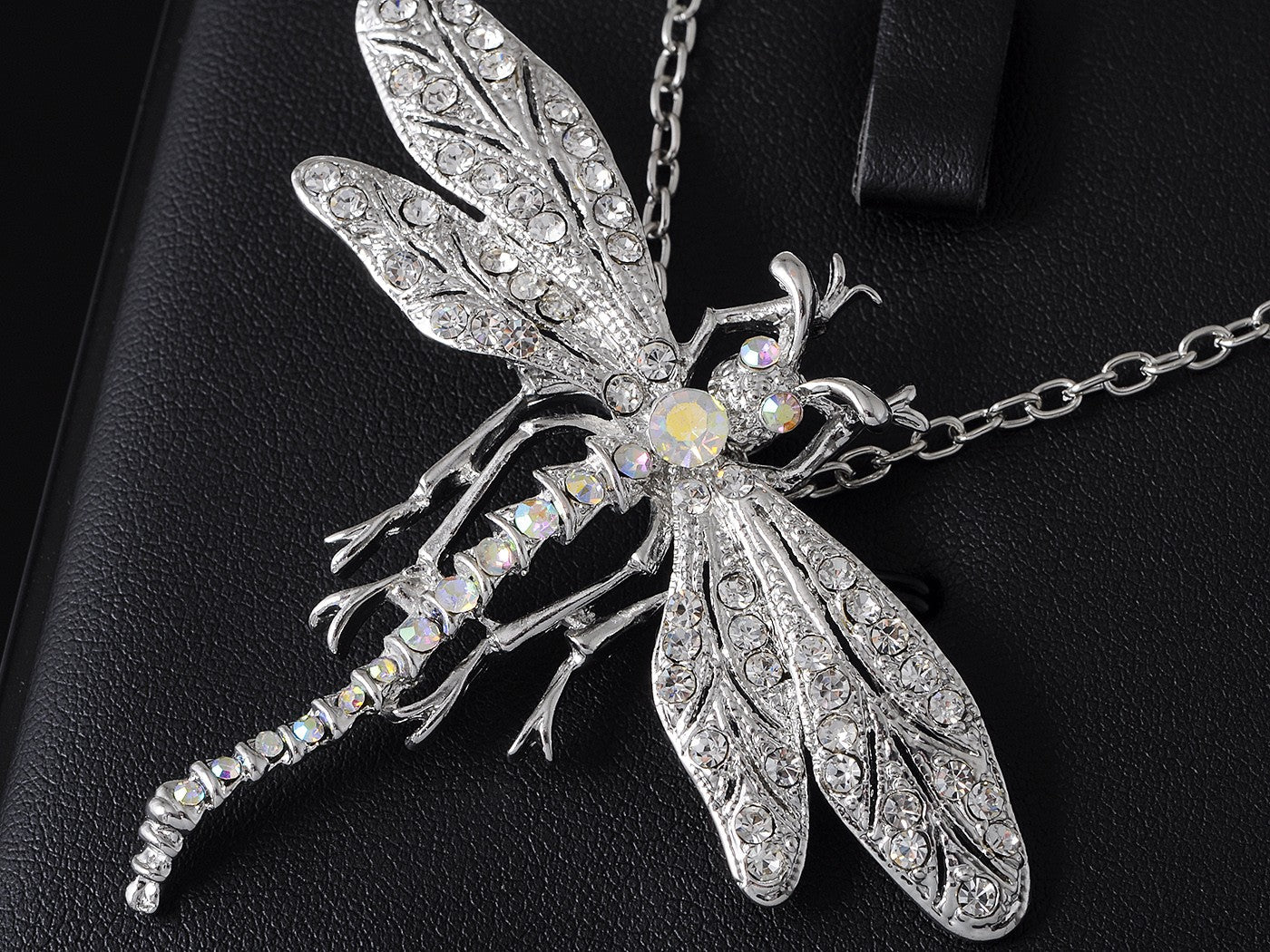 Dragonfly Pendant Necklace Amethyst Colored Purple Pink Emerald Colored Green White