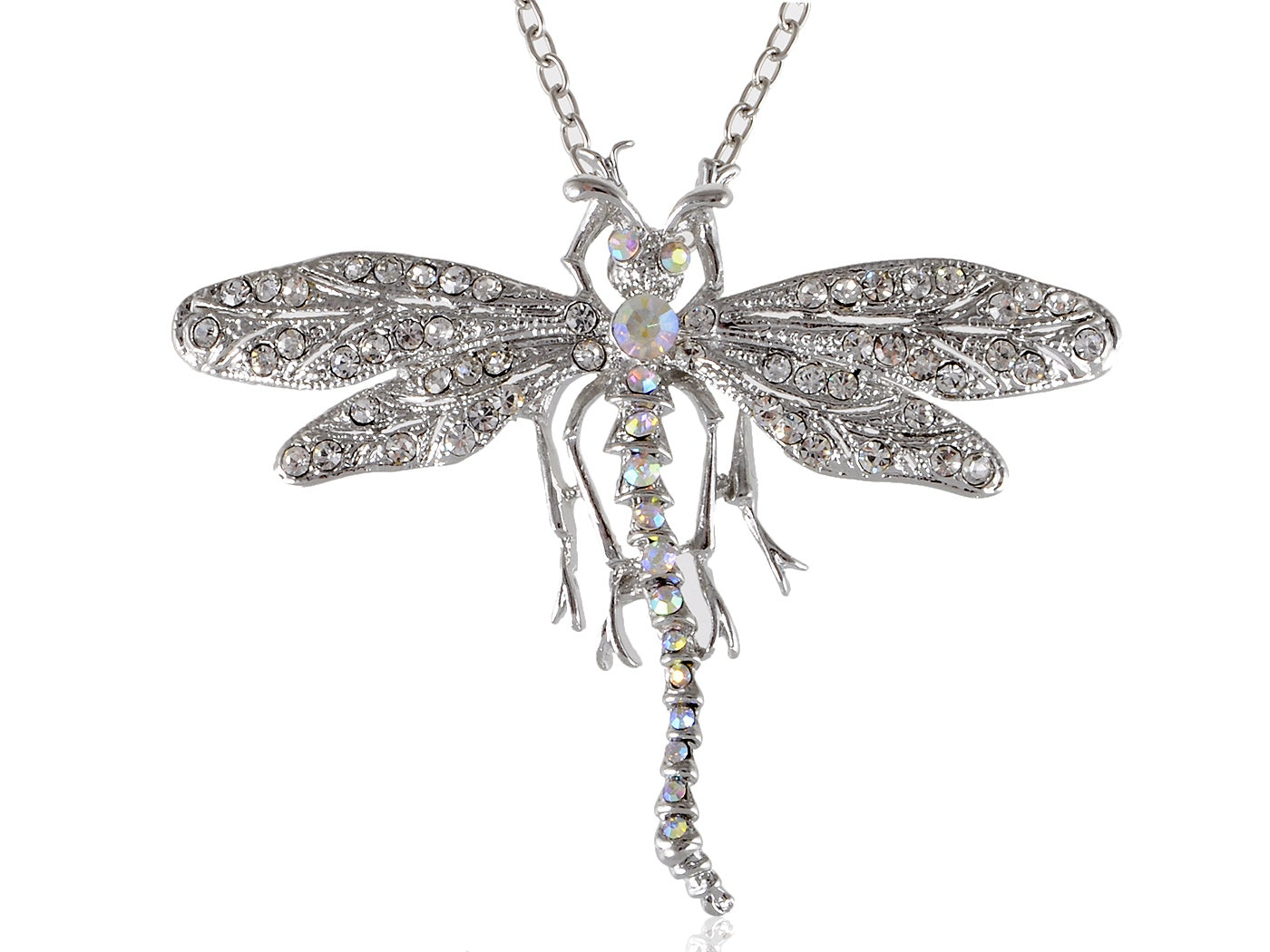 Dragonfly Pendant Necklace Amethyst Colored Purple Pink Emerald Colored Green White