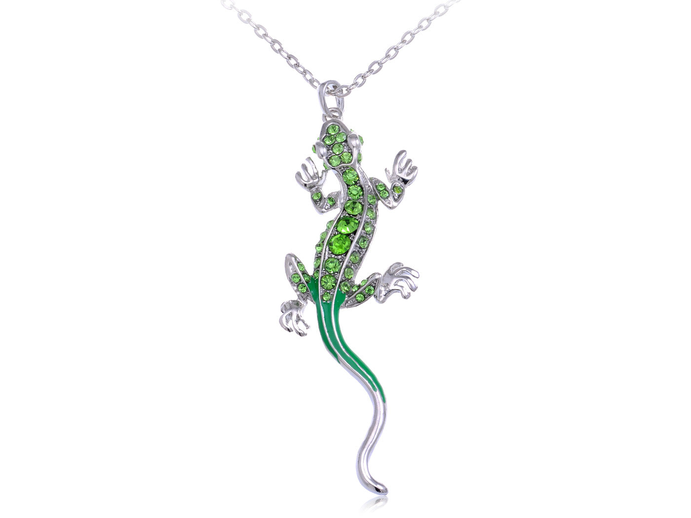 Green Resin Bead Body Water Gecko Lizard Pendant Necklace