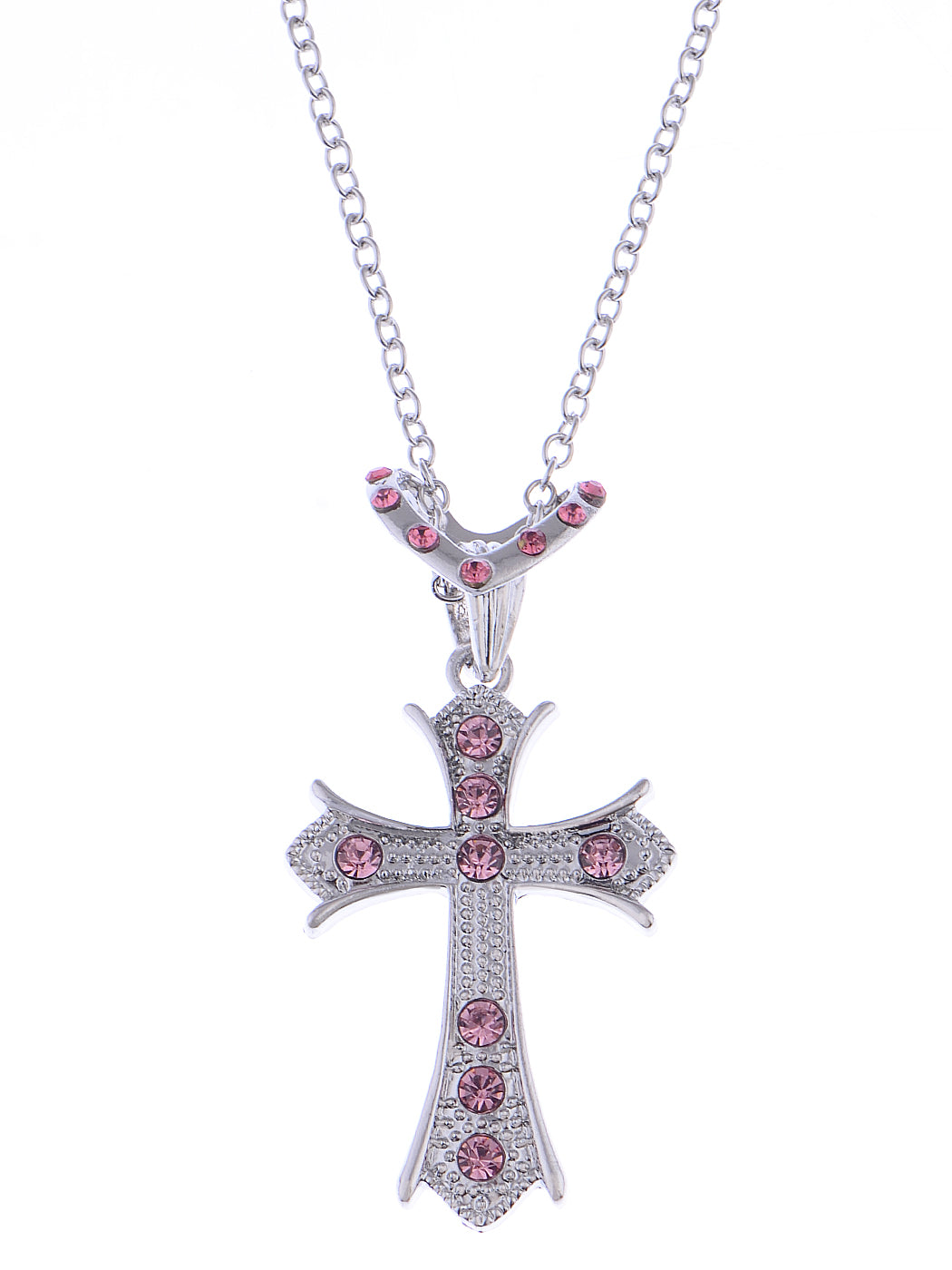 Rose Pink Holy Cross Pendant Heart Shape Necklace