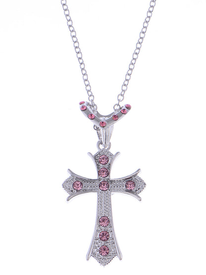 Rose Pink Holy Cross Pendant Heart Shape Necklace