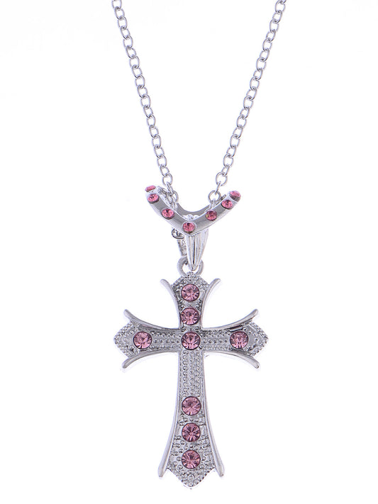 Rose Pink Holy Cross Pendant Heart Shape Necklace