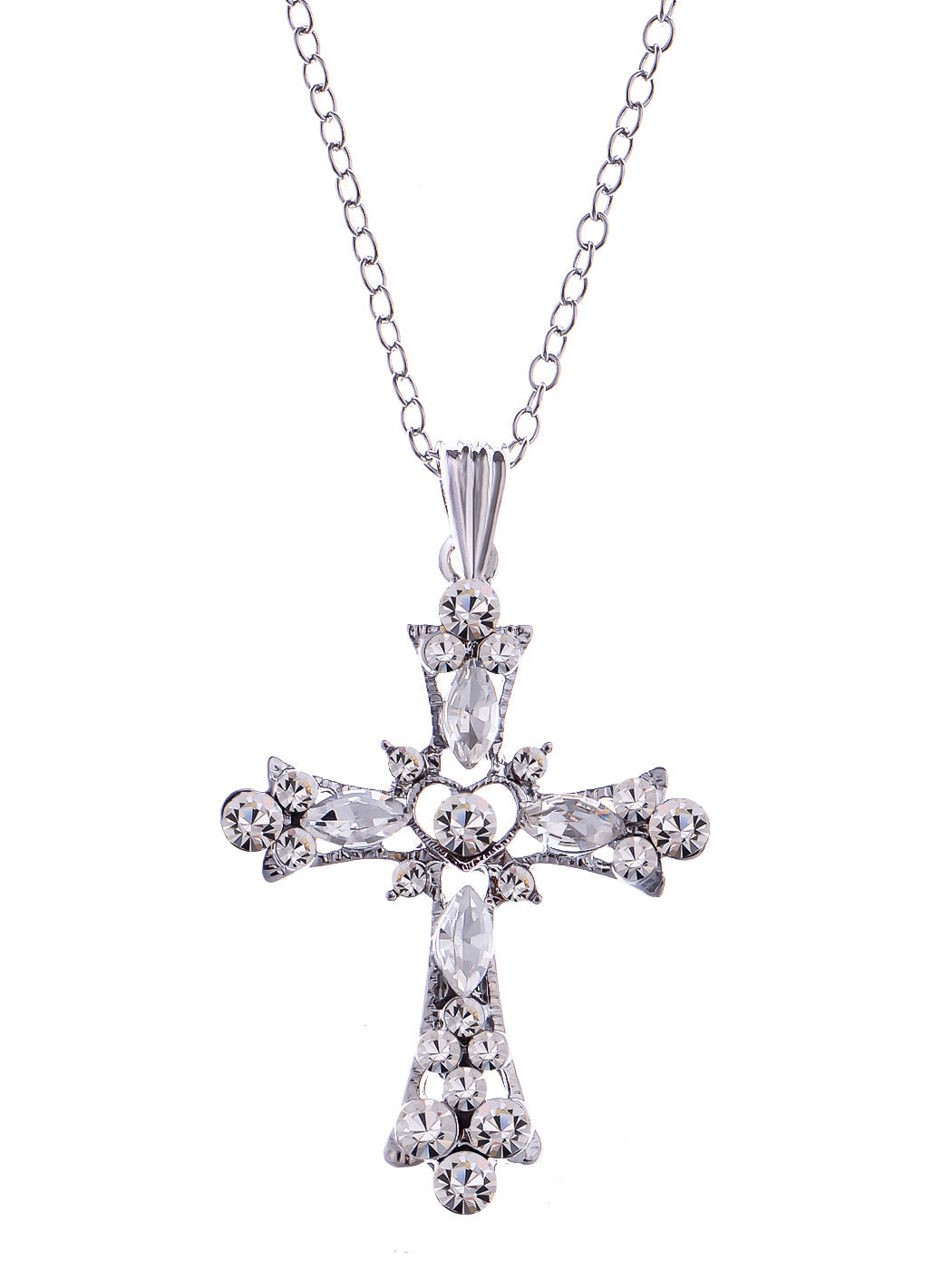 Gothic Black Inspirational Holy Cross Love God Heart Pendant Necklace