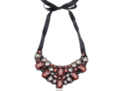 Black Brown Red Grey Gemss Tribal Statement Tie Bib Necklace