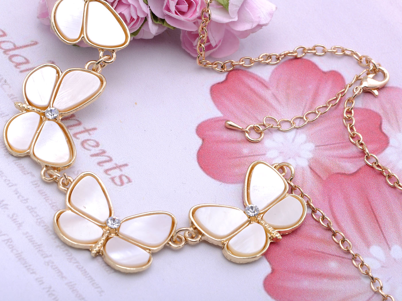Mini Butterfly White Shell Like Wing Rhine Necklace