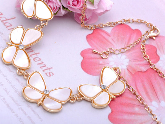 Mini Butterfly White Shell Like Wing Rhine Necklace