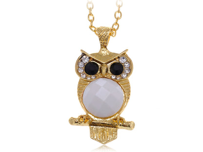 Big Black Eyed White Belly Owl Necklace