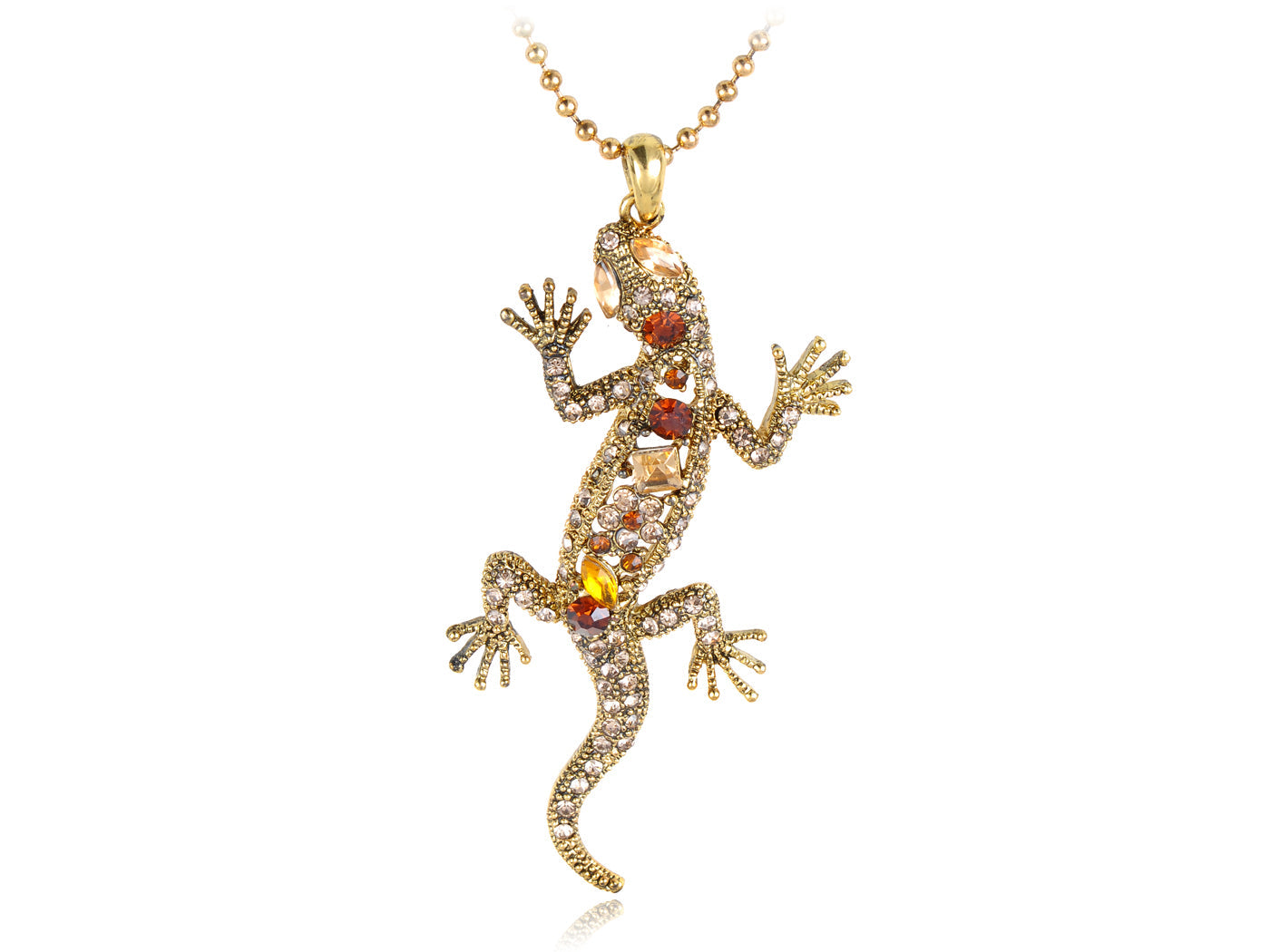 Green Resin Bead Body Water Gecko Lizard Pendant Necklace