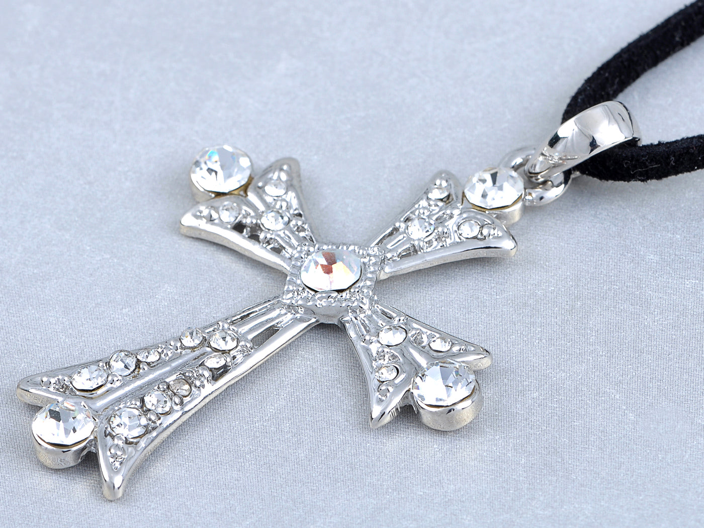 Gun Smokey Detail Cross Pendant Necklace