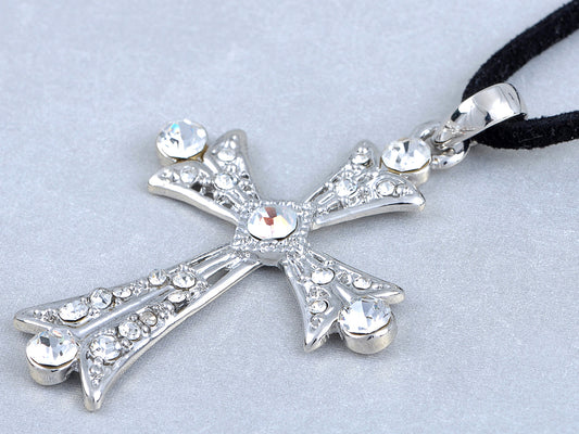 Gun Smokey Detail Cross Pendant Necklace