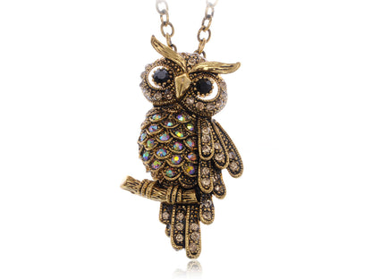 Antique Owl Bird Topaz Color Animal Pendant Necklace