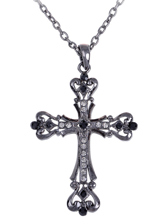 Gun Black Celtic Cross Pendant Necklace