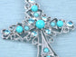 Silver Turquoise Blue Beaded Celtic Cross Pendant Necklace