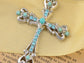 Ornate Cross Pendant Necklace White Black Blue Green Pink