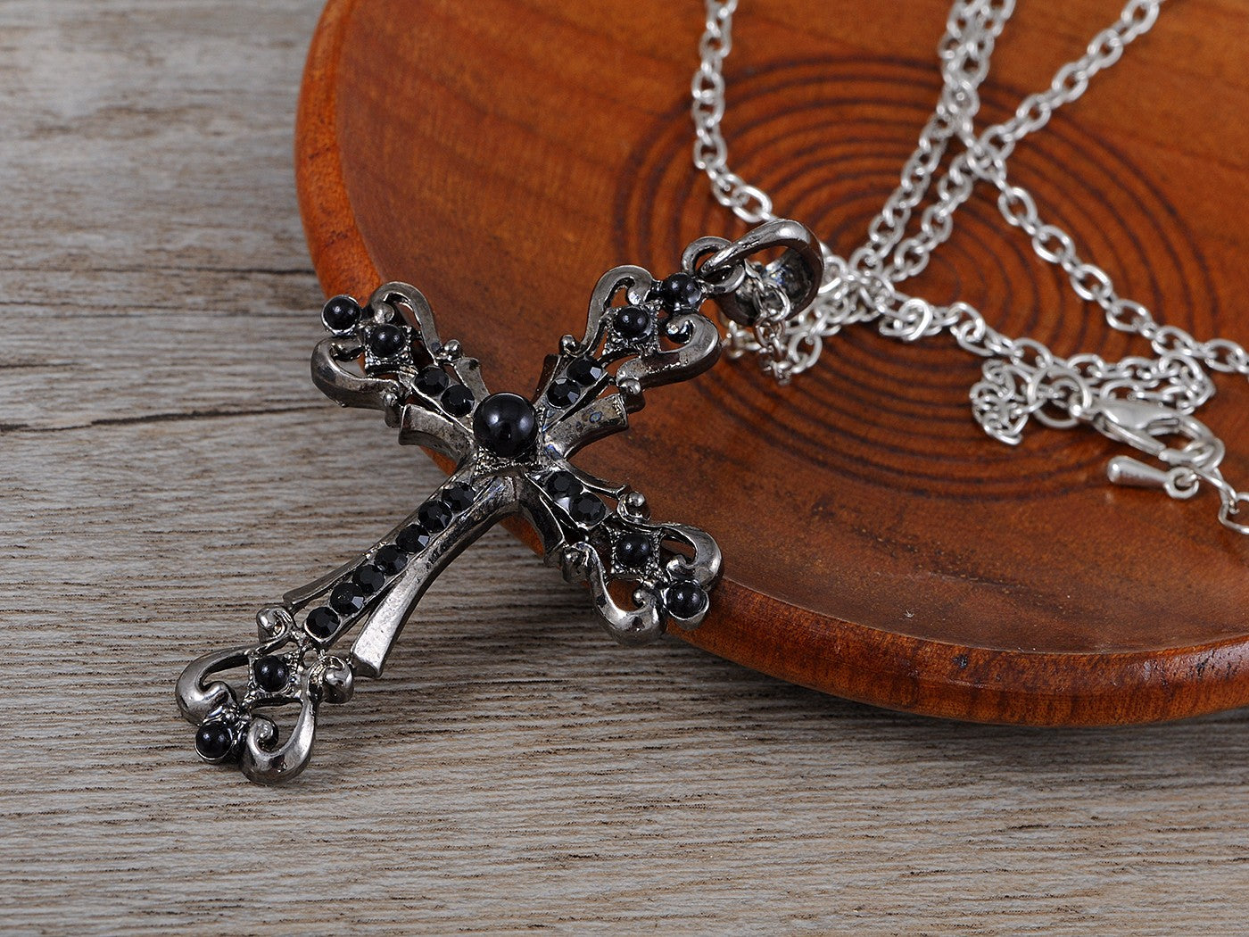 Ornate Cross Pendant Necklace White Black Blue Green Pink