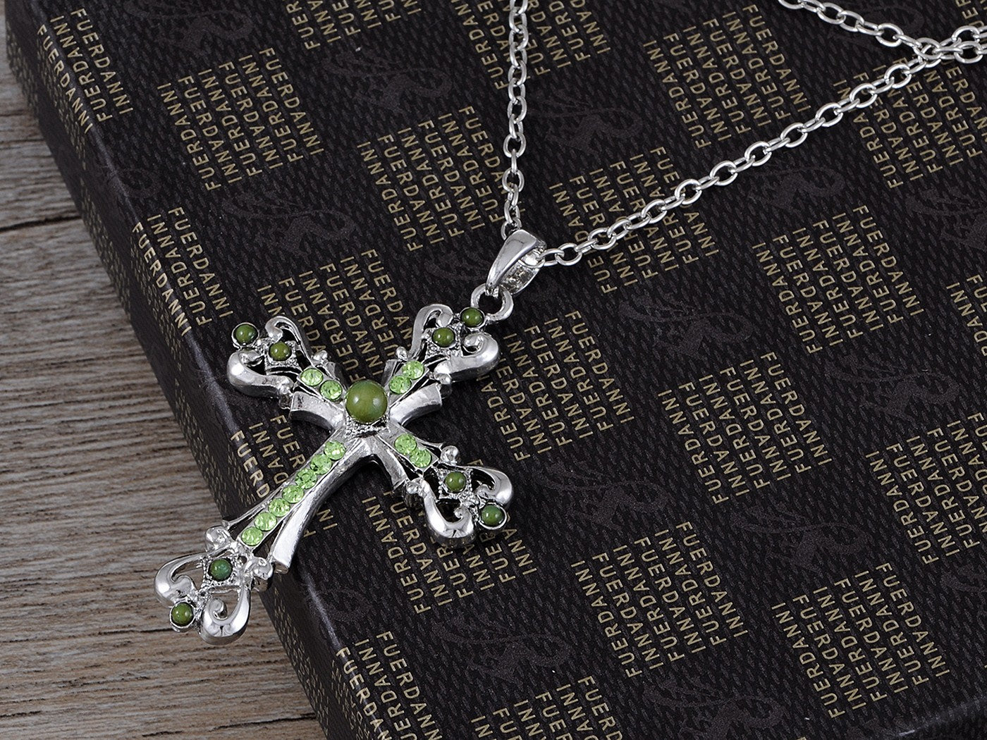 Ornate Cross Pendant Necklace White Black Blue Green Pink