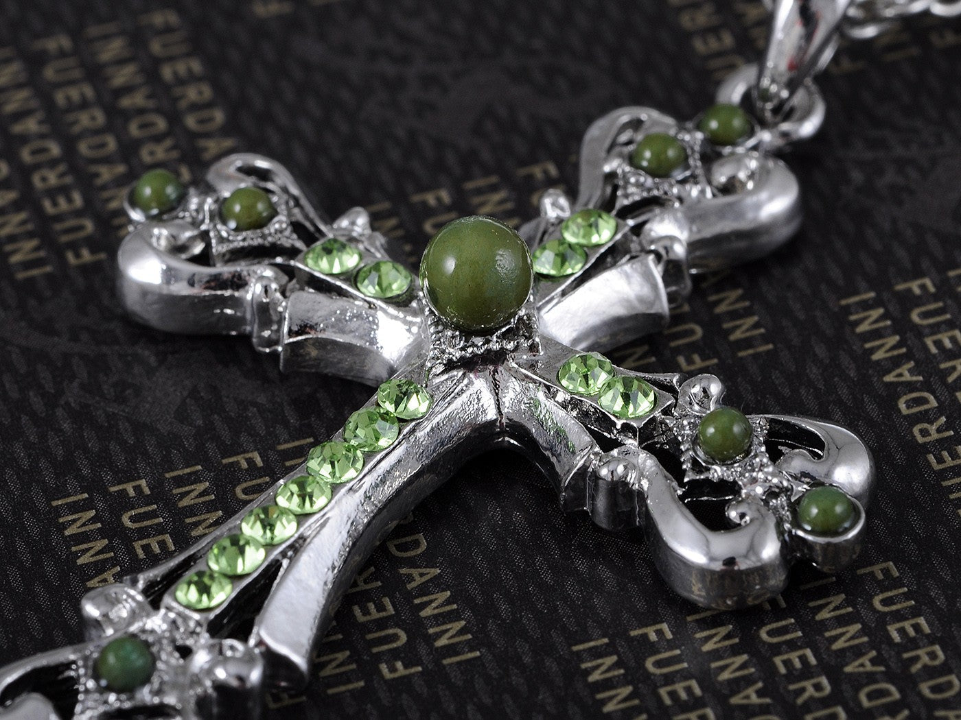 Ornate Cross Pendant Necklace White Black Blue Green Pink