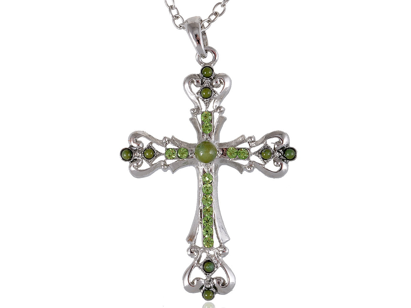 Ornate Cross Pendant Necklace White Black Blue Green Pink