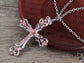 Ornate Cross Pendant Necklace White Black Blue Green Pink