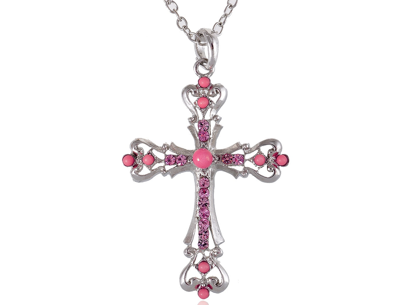 Ornate Cross Pendant Necklace White Black Blue Green Pink