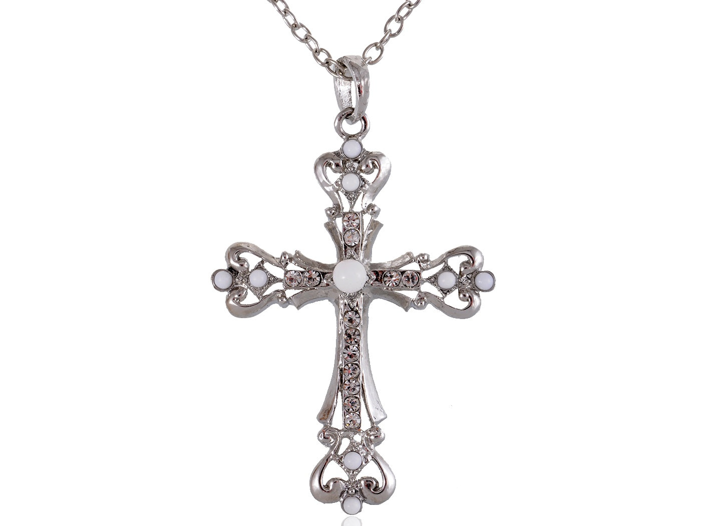 Ornate Cross Pendant Necklace White Black Blue Green Pink