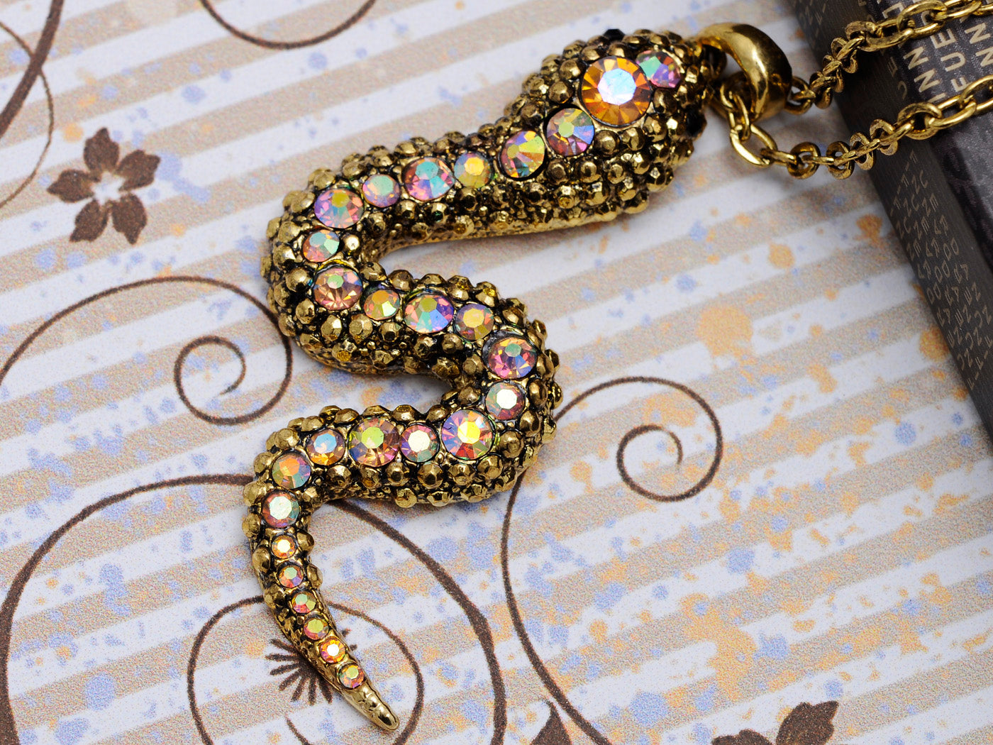 Chinese Horoscope Snake Cobra Ab Pendant Necklace