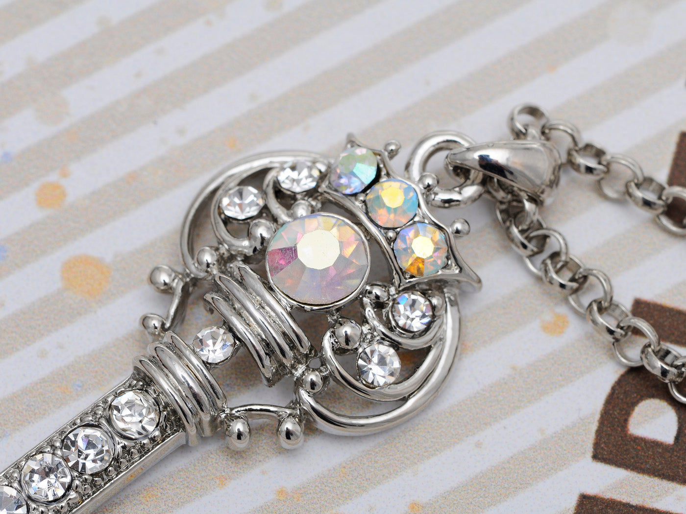 Ab Treasure Key Crown Lock Pendant Necklace