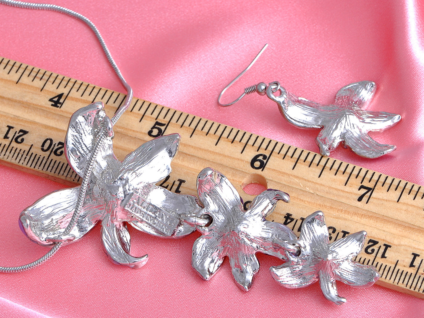 Pink Purple Hawaiian Flower Necklace Earrings Set