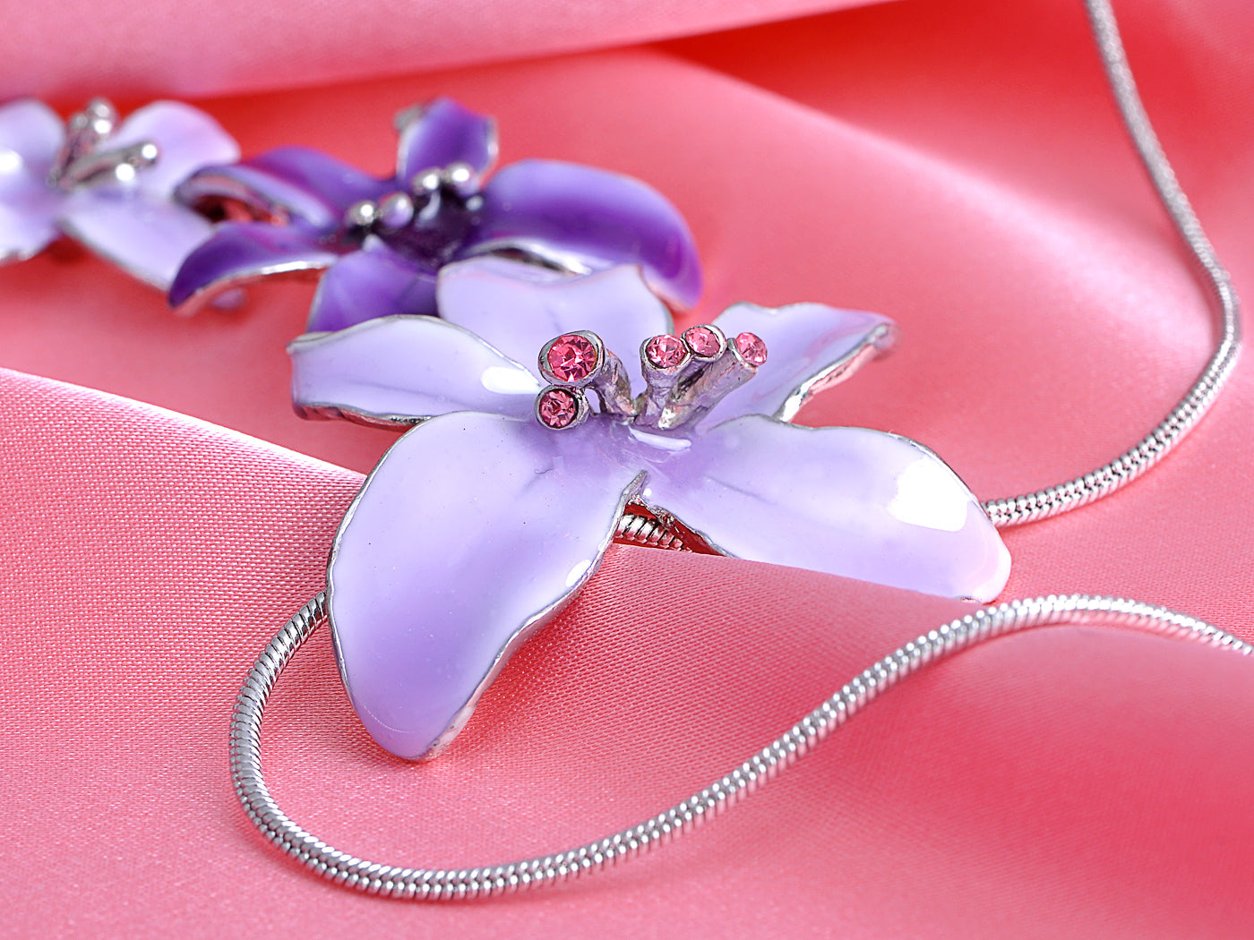 Pink Purple Hawaiian Flower Necklace Earrings Set