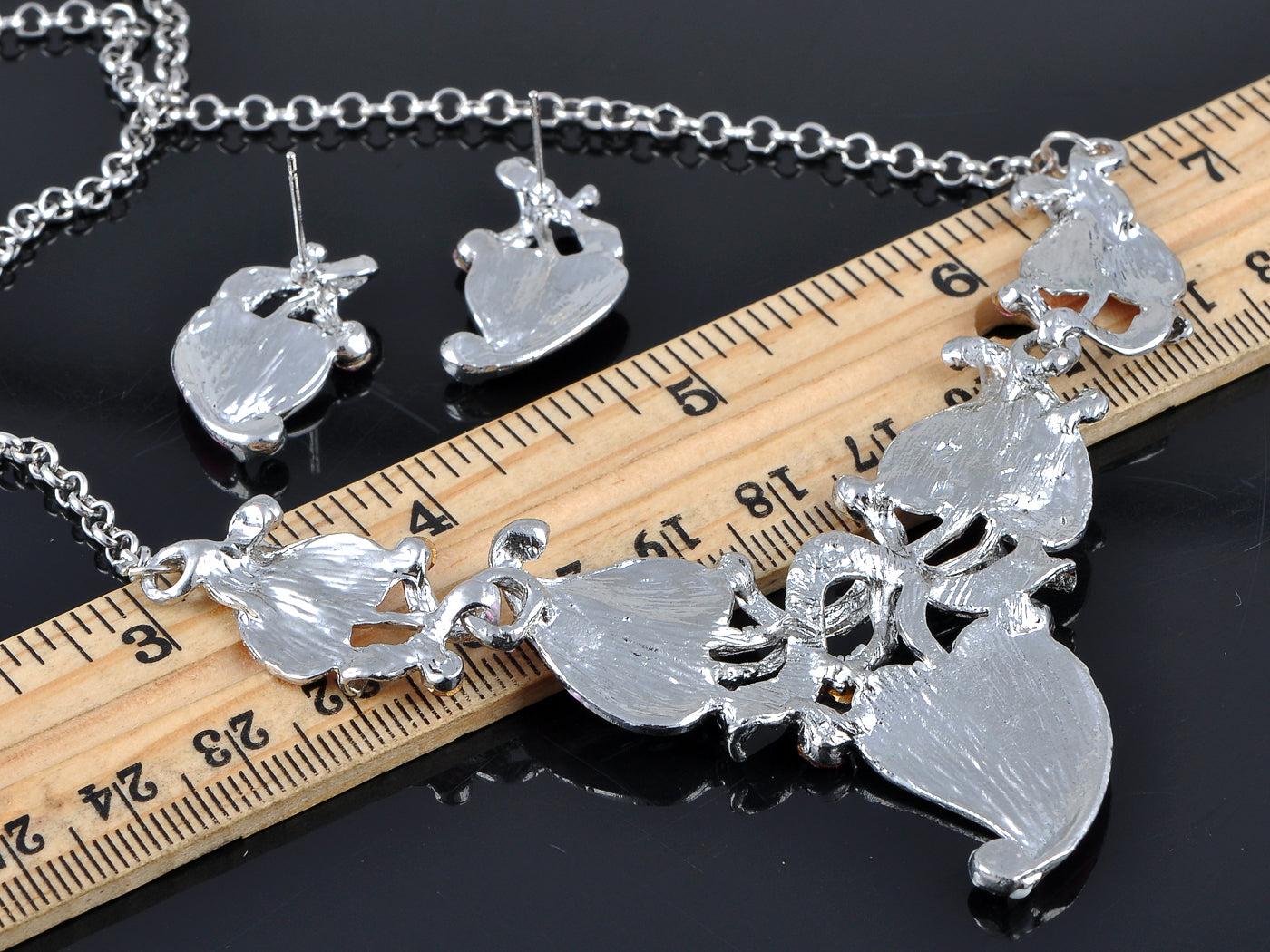Floral Rose Leaves Vine Branch Enamel Necklace Earring Set