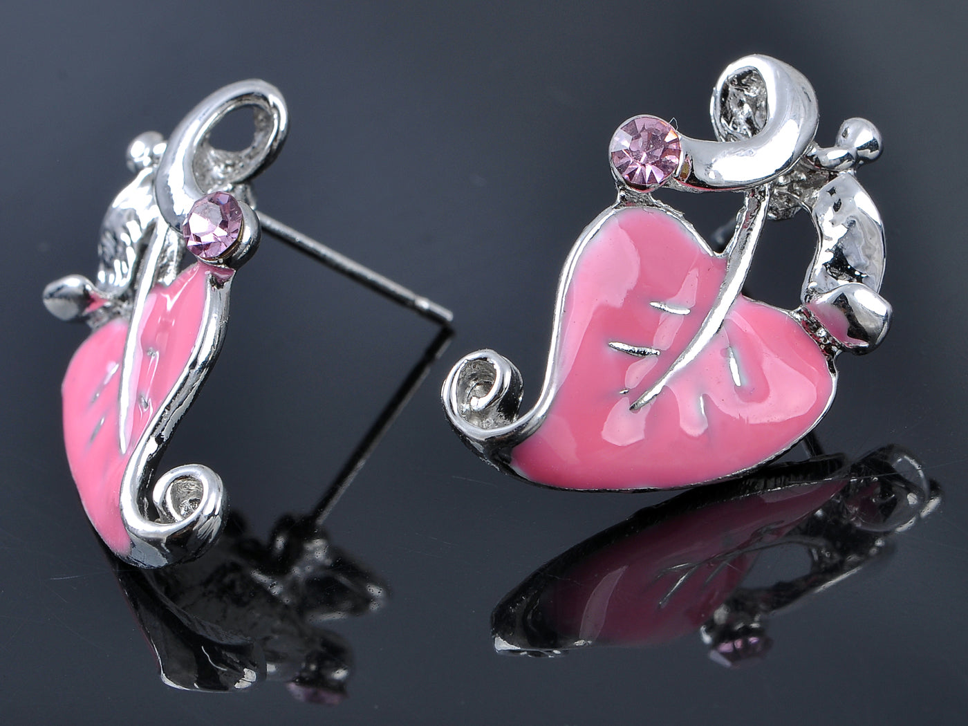 Floral Rose Leaves Vine Branch Enamel Necklace Earring Set