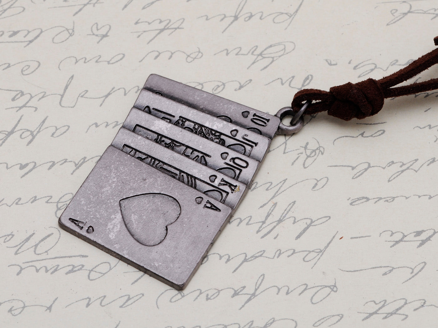 Antique Deck Of Cards Charm On Leather Necklace