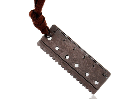 Antique Mini Ruler Rules Charm On Leather Necklace