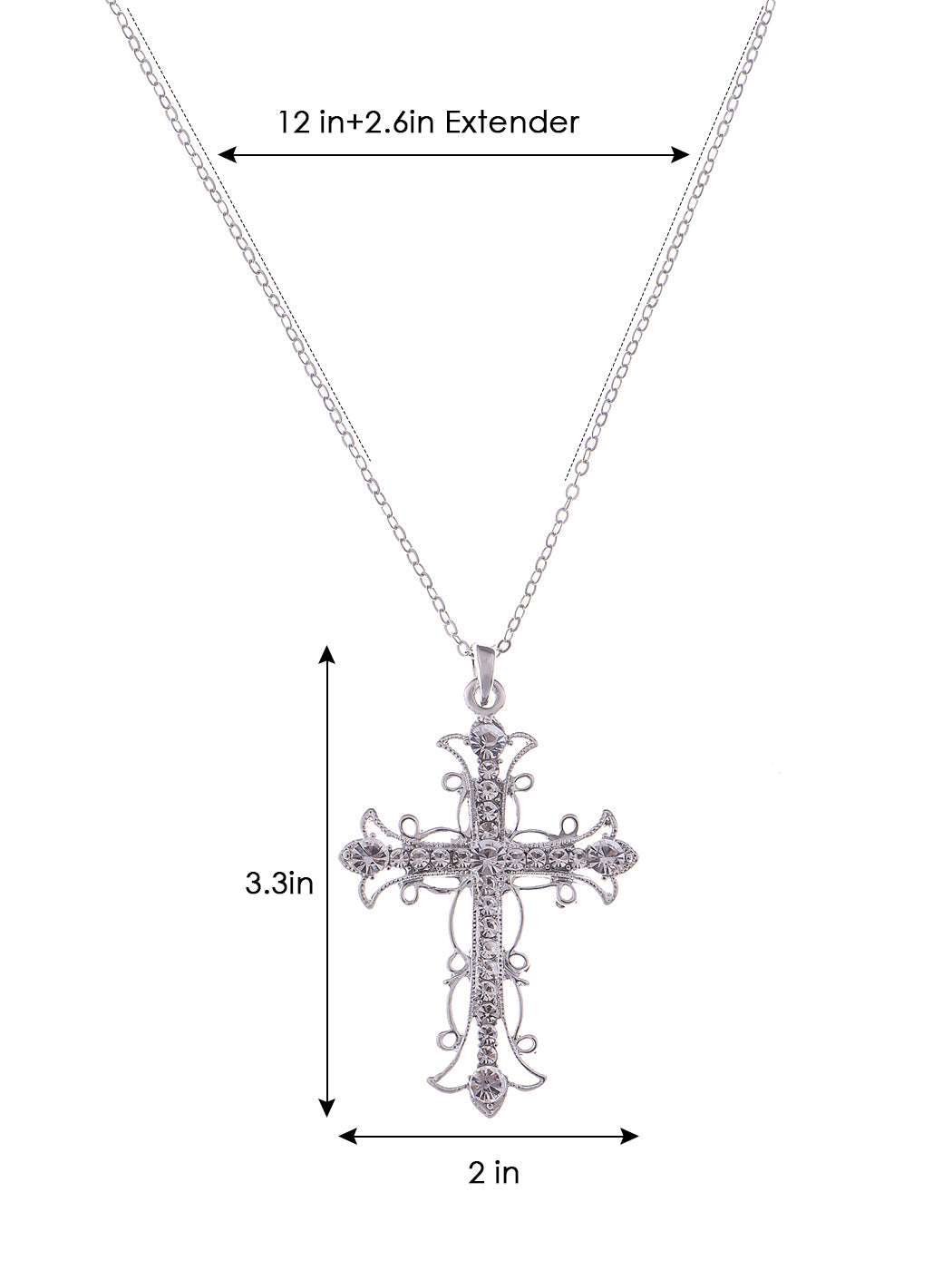 Black & Slive Gold Plated Flower Cross Cubic Zirconia Pendant Necklace