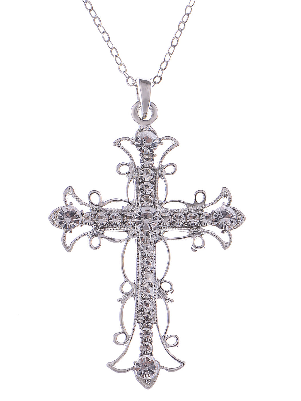 Black & Slive Gold Plated Flower Cross Cubic Zirconia Pendant Necklace