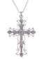 Black & Slive Gold Plated Flower Cross Cubic Zirconia Pendant Necklace