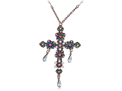 Multi Colored Beaded Holy Cross Tear Drops Necklace Pendant