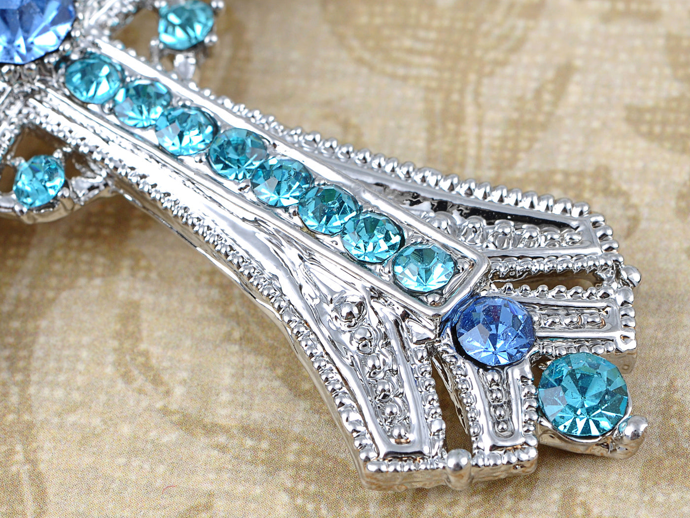 Religious Cross Pendant Necklace Aquamarine