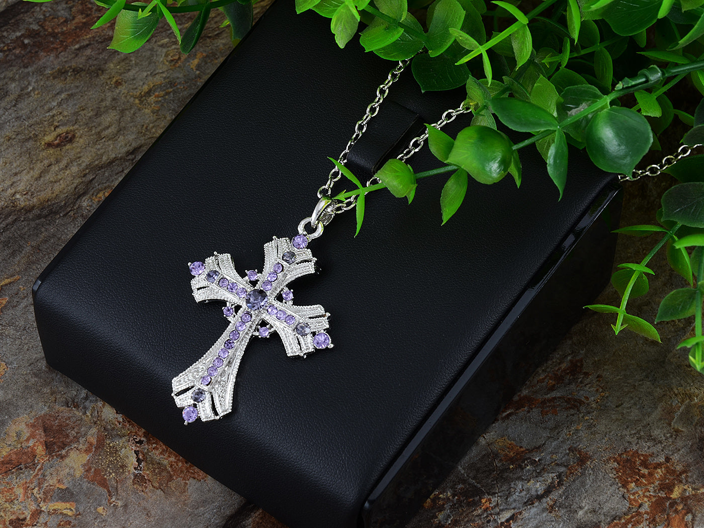 Religious Cross Pendant Necklace Aquamarine