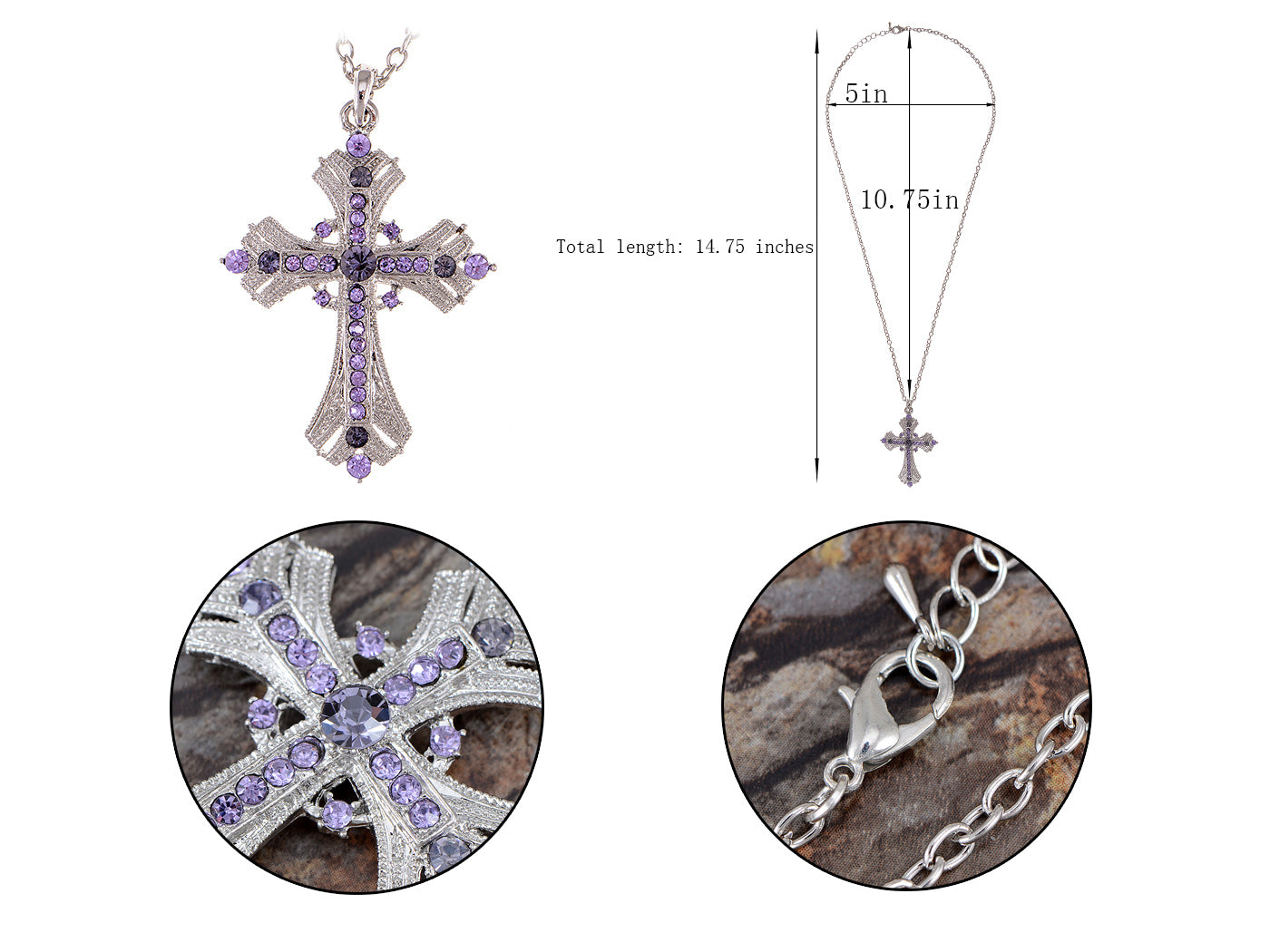 Religious Cross Pendant Necklace Aquamarine